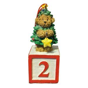 Vintage Teddy Bear Christmas Tree on 2003 Building Block Resin Ornament 4-Inches